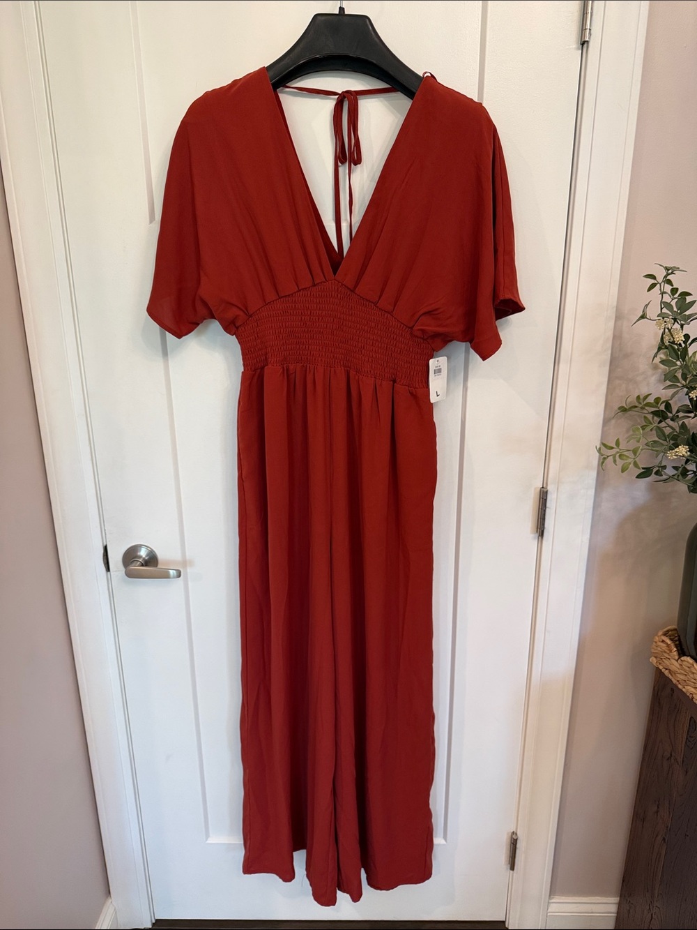 Lizzie’s Boutique | Rust Red Smocked Waist Jumpsuit | Large NWT
